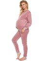 PreMamku Dámska velúrová nočná súprava v ružovej farbe pre tehotné