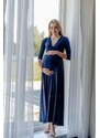 PreMamku Dlhé tmavomodré elegantné tehotenské šaty