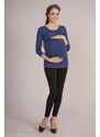 PreMamku Tehotenská blúzka s dlhými rukávmi v modrej farbe