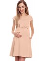 PreMamku Béžové tehotenské elegantné rozšírené šaty s mašľou