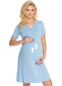 PreMamku Nočná tehotenská a dojčiaca košeľa s detskými nohami na bruchu v modrej farbe