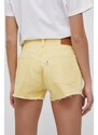 Rifľové krátke nohavice Levi's dámske, žltá farba, jednofarebné, vysoký pás