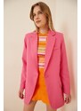 Happiness İstanbul Women's Pink Shawl Collar Oversized Blazer Jacket