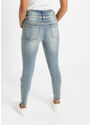 bonprix Skinny džínsy s vysokým pásom a vyšúchanými miestami, farba modrá