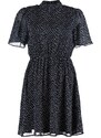 Trendyol Collection Námornícka modrá bodkovaná sukňa v páse s otváracím stojanom golier Mini podšité šifónové tkané šaty