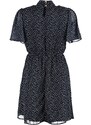 Trendyol Collection Námornícka modrá bodkovaná sukňa v páse s otváracím stojanom golier Mini podšité šifónové tkané šaty