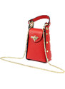 Luka Malá červená imidžová kožená kabelka do ruky s brošňou