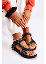 Basic Čierne dámske sandále na suchý zips s bielym vzorom