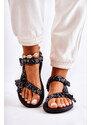 Basic Čierne dámske sandále na suchý zips s bielym vzorom