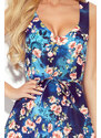 NUMOCO Modré kvetované šaty s výstrihom a opaskom MELINA 377-2
