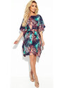 Numoco SOFIA Motýlie šaty so zaväzovaním v páse - palmové listy 287-20