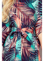 Numoco SOFIA Motýlie šaty so zaväzovaním v páse - palmové listy 287-20