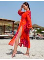 Webmoda Dámske dlhé exkluzívne kimono s opaskom - oranžové