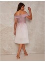 Chi Chi London Bardot Midi šaty s plisovanou sukňou