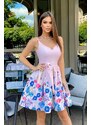 Bicotone Svetloružovo kvetované krátke šaty Ellie