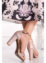 Mulanka Ružovozlaté trblietavé sandále na hrubom podpätku Vanessa