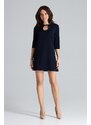 LENITIF Tmavo modré šaty so zapínaním pri krku L001