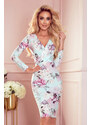 NUMOCO Kvetované vypasované šaty s dlhými rukávmi EVA 387-1