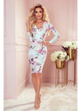 NUMOCO Kvetované vypasované šaty s dlhými rukávmi EVA 387-1