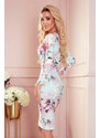 NUMOCO Kvetované vypasované šaty s dlhými rukávmi EVA 387-1