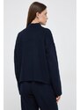 Vlnený sveter Emporio Armani dámsky, tmavomodrá farba, tenký, s rolákom