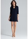 LENITIF Tmavo modré šaty so zapínaním pri krku L001