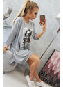 K-Fashion Šaty s potlačou a rozšírenou spodnou časťou šedej