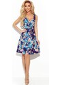 NUMOCO Modré kvetované šaty s výstrihom a opaskom MELINA 377-2