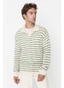 Trendyol Ecru Regular Fit Crochet Detailed Striped Knitwear Cardigan