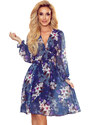 Numoco FRANCES - šifónové šaty s výstrihom - tmavomodrá s kvetmi 388-1