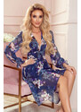 Numoco FRANCES - šifónové šaty s výstrihom - tmavomodrá s kvetmi 388-1
