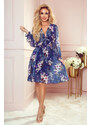 Numoco FRANCES - šifónové šaty s výstrihom - tmavomodrá s kvetmi 388-1