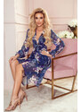 Numoco FRANCES - šifónové šaty s výstrihom - tmavomodrá s kvetmi 388-1