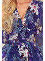Numoco FRANCES - šifónové šaty s výstrihom - tmavomodrá s kvetmi 388-1