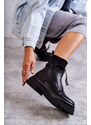 Basic Platformové čierne dámske kožené topánky na zips s ponožkovým zvrškom