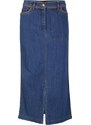 bonprix Džínsová sukňa s PU lemovaním, farba modrá, rozm. 54