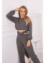 MladaModa Zateplená crop-topová tepláková súprava 69416 grafitová