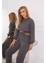 MladaModa Zateplená crop-topová tepláková súprava 69416 grafitová