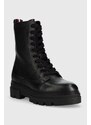Kožené workery Tommy Hilfiger Monochromatic Lace Up Boot dámske, čierna farba, na plochom podpätku