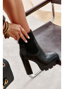 Sweet Shoes Čierne kožené členkové dámske čižmy s ponožkovým zvrškom