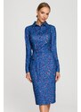 MOE Modré vzorované midi šaty M706