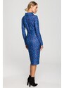 MOE Modré vzorované midi šaty M706