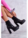 Sweet Shoes Čierne kožené členkové dámske čižmy s ponožkovým zvrškom