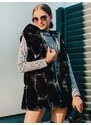 Webmoda Dámska kožušinová vesta s kapucňou - čierna
