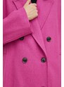 Vlnený kabát Gestuz ružová farba, prechodný, dvojradový