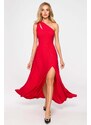 MOE Červené trblietavé šaty s rozparkom M718