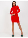 Basic Dámske červené rolákové šaty s dlhým rukávom
