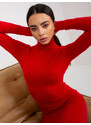Basic Dámske červené rolákové šaty s dlhým rukávom