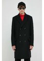 Vlnený kabát G-Star Raw čierna farba, prechodný, dvojradový