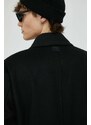 Vlnený kabát G-Star Raw čierna farba, prechodný, dvojradový